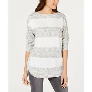 STYLE & CO White Gray Colorblock Stripe‎ Boat Neck Shirt Top Small NEW